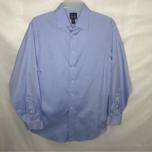 Jos A Bank Dress Shirt Mens 15.5 33 Button Down Blue Traveler Tailored Fit Care